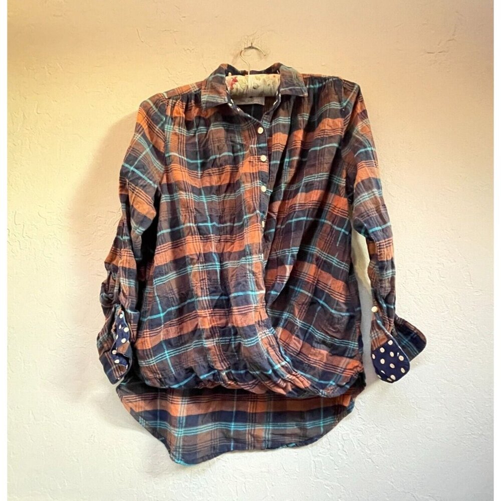 Anthropologie Isabella Sinclair Womens Twist Front Shirt Top XS Cotton Plaid